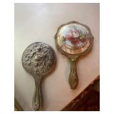 Vintage Vanity Set Mirrored Tray Hand Mirrors Brushes Mixed Lot 5 Pc