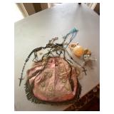 Vintage Religious Keepsake Group Rosaries Satin Lace Purse Baby Rattle
