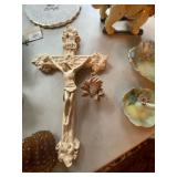 Vintage Decorative Collectibles Lot Lefton Lion Stained Glass Crucifix