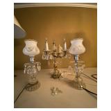 Vintage Prism Boudoir Lamps & 3-Light Candelabra Lamp Set of 3