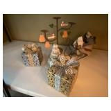 5 Pc Christmas Tabletop Decor Set Gift Boxes Tree Sleigh Candle Holder