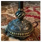 Ornate Table Lamp w Beaded Fringe Damask Shade Tufted Accent