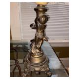 Vintage Cherub Figural Table Lamp w Fringed Shade Approx 30in Tall