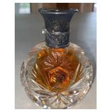 Vintage Cut Glass Perfume Bottle Hinged Silver Tone Lid Monogram PR