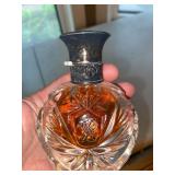 Vintage Cut Glass Perfume Bottle Hinged Silver Tone Lid Monogram PR