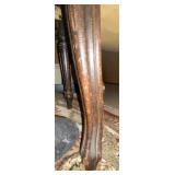 Antique Upholstered Parlor Armchairs Pair Carved Wood Floral Fabric