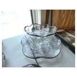 Vintage Silverplate & Glass Serving Lot Tray Coasters Flatware Set