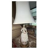 Vintage Victorian Lady Figurine Table Lamp Porcelain w Shade 33in