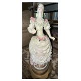 Vintage Victorian Lady Figurine Table Lamp Porcelain w Shade 33in
