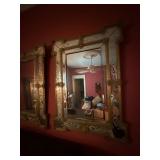 Pair of Venetian Style Eglomise Wall Mirrors Applied Glass Floral Trim