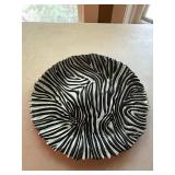 Modern Zebra Pattern Cast Aluminum Decorative Bowl 14in Silver Black