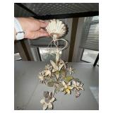 Vintage Floral Tole Metal 4-Light Chandelier Lily Motif Distressed