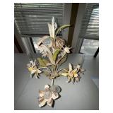 Vintage Floral Tole Metal 4-Light Chandelier Lily Motif Distressed