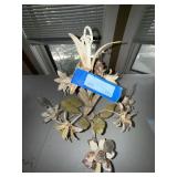Vintage Floral Tole Metal 4-Light Chandelier Lily Motif Distressed