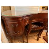 Vintage French Provincial Vanity Desk & Chair w Glass Top, 42in