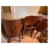 Vintage French Provincial Vanity Desk & Chair w Glass Top, 42in
