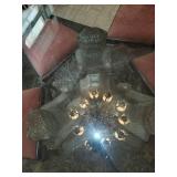 Beautifully Carved Wooden Dining Table with Winged Lion Base and Round Glass Top