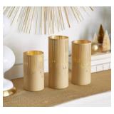 By Valerie Set of 3 Illuminated Starry Night Hurricanes Gold Tone