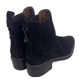 DB - Coach Bowery Chelsea Boots - Black Suede with Tea Rose Cutout Pattern - Size 7