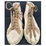 PRADA Milano High-Top Sneakers - Beige Canvas & Tan Leather, EU 39 1/2