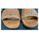 Marion Park Leather Sandals - Made in Italy, EU 39 1/2, Brown with Grommets