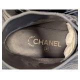 Chanel Black Patent Leather Steel Toe Ankle Boots Size 7.5