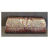 Jalda Brown Croc-Embossed Leather Clutch