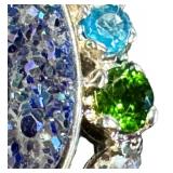 Sterling Silver Druzy Gemstone Pendant With Multi-Stone Accents