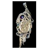 Sterling Silver Druzy Gemstone Pendant With Multi-Stone Accents