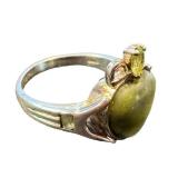 Sterling Silver Peridot and Jade Ring Size 9