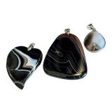 Polished Black and White Banded Agate Pendants (Lot of 3)