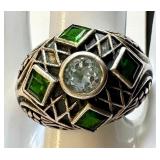Ornate Green and Clear Stone Domed Statement Ring
