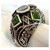 Ornate Green and Clear Stone Domed Statement Ring