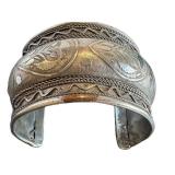 Vintage Large Tribal Design Cuff Bracelet - Silver Over Copper