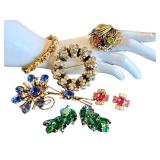 Vintage Costume Jewelry Bracelet, Earrings & Brooches (Lot of 6)