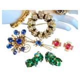 Vintage Costume Jewelry Bracelet, Earrings & Brooches (Lot of 6)