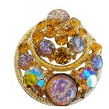 Vintage 1960s D&E Juliana Easter Egg Cabochon Rhinestone Brooch