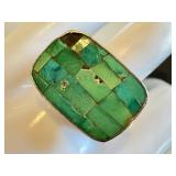 Sterling Silver Turquoise Mosaic Ring Size 11.75