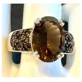 Smoky Quartz Sterling Silver Ring Size 9.75