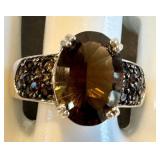 Smoky Quartz Sterling Silver Ring Size 9.75