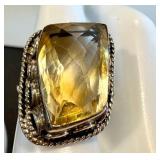 Citrine Sterling Silver Ring Size 8.75