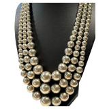 Vintage Italian Triple Strand Sterling Silver Beaded Necklace 130g
