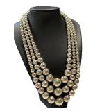 Vintage Italian Triple Strand Sterling Silver Beaded Necklace 130g