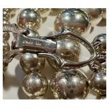 Vintage Italian Triple Strand Sterling Silver Beaded Necklace 130g