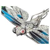 Vintage Sterling Silver Enamel Dragonfly Brooch Pin