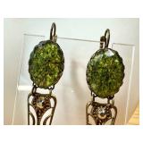 Vintage Green Glass Dangle Earrings