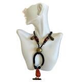 Vintage Tribal-Style Statement Necklace Brass Pendant Black Cord