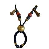 Vintage Tribal-Style Statement Necklace Brass Pendant Black Cord