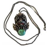 Vintage Tibetan Silver Necklace Turquoise Pendant
