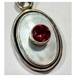 Sterling Silver Pendant Red Stone